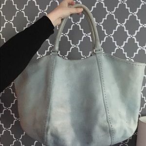 Baby Blue soft pebble leather extra large tote